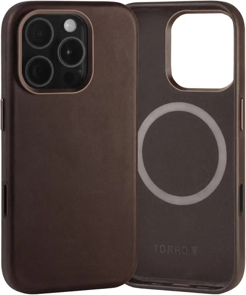 TORRO Case Compatible with iPhone 16 Pro Max – Premium Leather MagSafe Charging Compatible, Slim Bumper Case (Dark Brown)