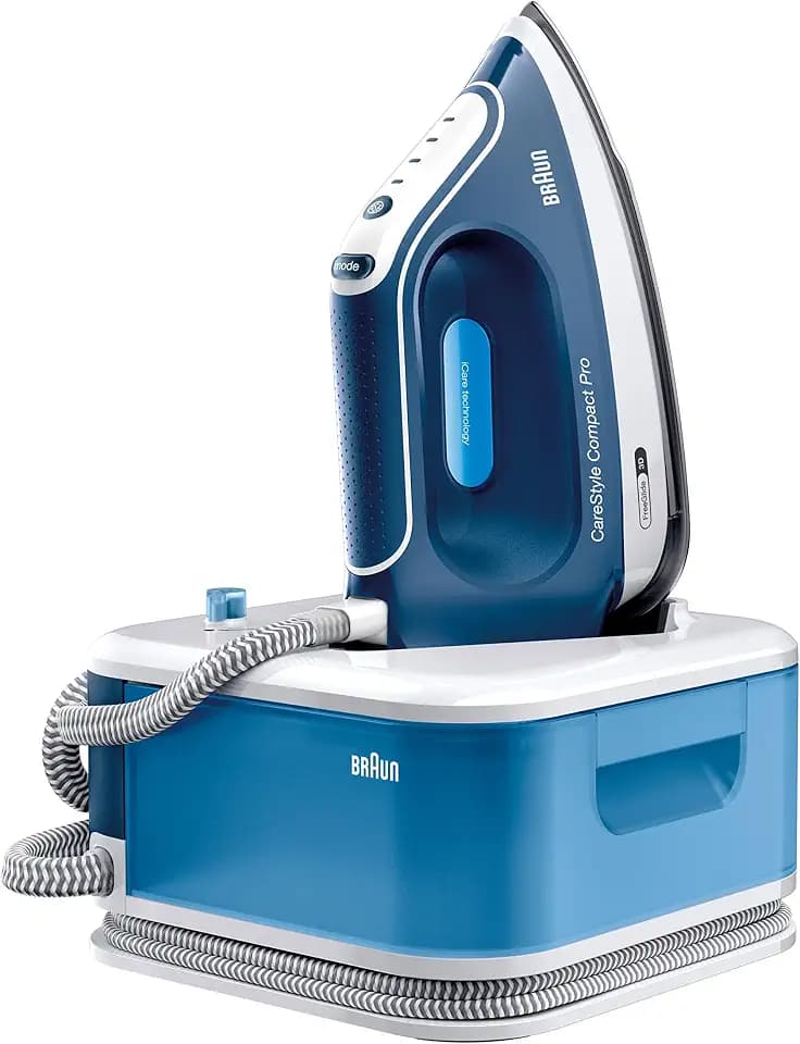 Braun CareStyle Compact Pro IS 2565 BL Dampfbügelstation - Dampfbügeleisen mit FreeGlide 3D Bügelsohle, Vertikaldampf, 2400 W, Pumpendruck 6,5 bar, Dampfstoß 430 g/min, großer 1,5 l Wassertank, Blau