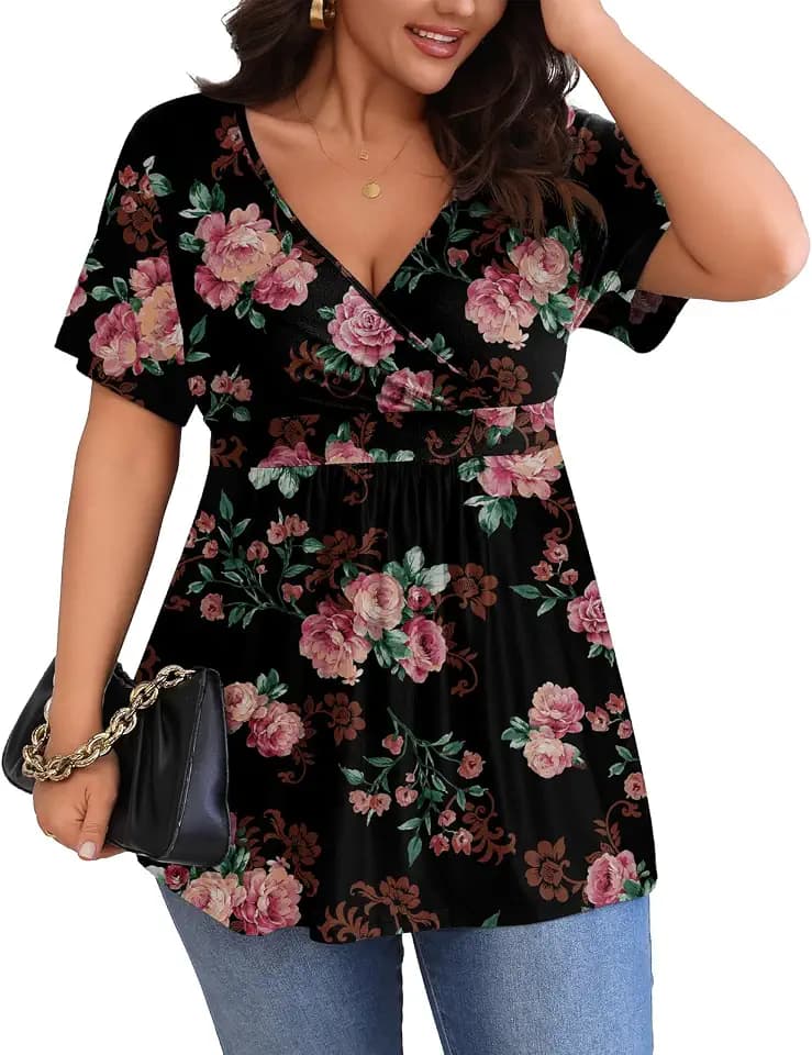 POSESHE Womens Plus Size Tops 2026 Summer Short Sleeves Tunic Tops