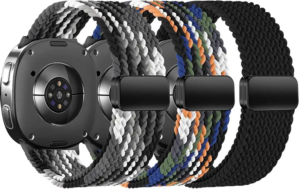 HSWAI Magnetic Braided Watch Bands Compatible with Samsung Galaxy Watch 8 9 Band 40mm 44mm/Galaxy Watch 8 Classic 46mm, Adjustable Stretchy Soft Nylon Sport Loop Strap for Women Men