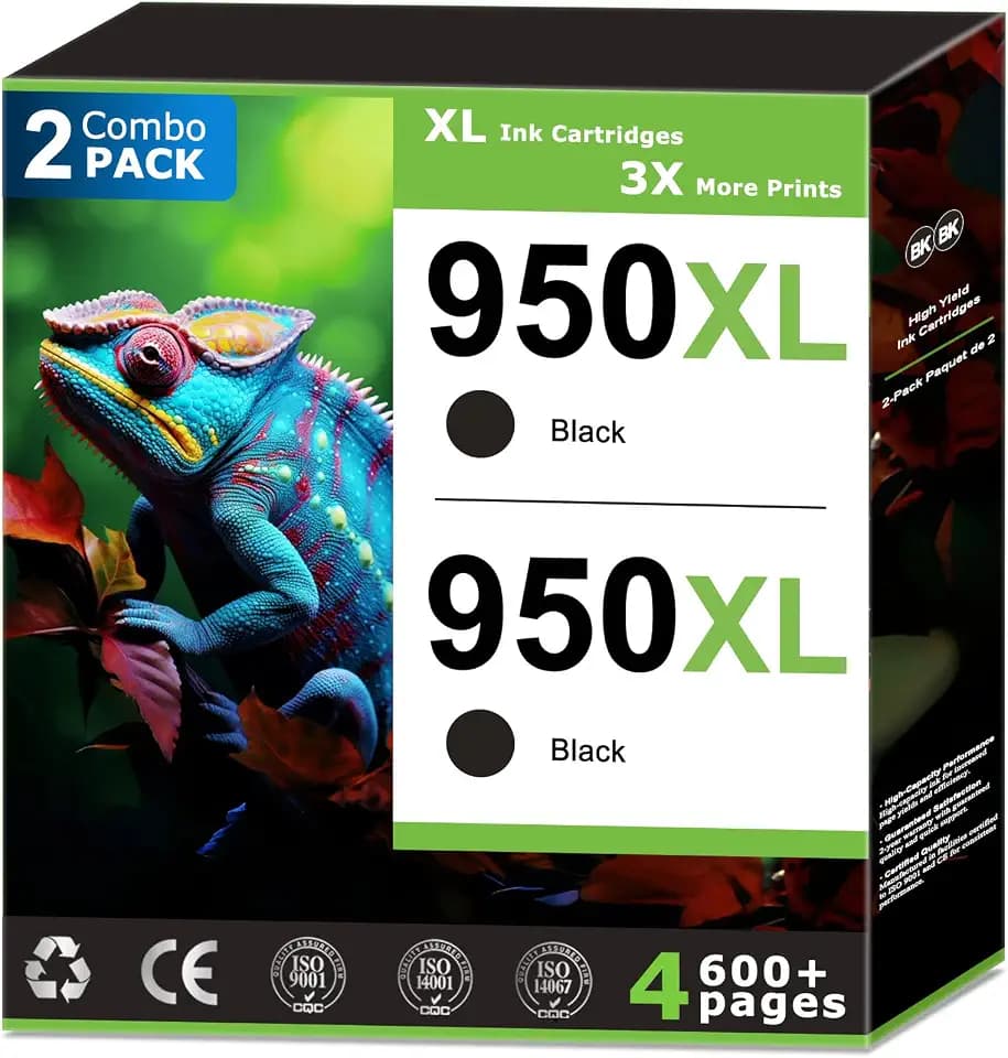 950XL Black Ink Cartridges Replacement for HP 950 ink Cartridges Combo Pack Compatible with HP Printer OfficeJet Pro 8100 8600 8610 8615 8620 8625 251dw 271dw Printer (2 Pack) High Yield With V17.2.1