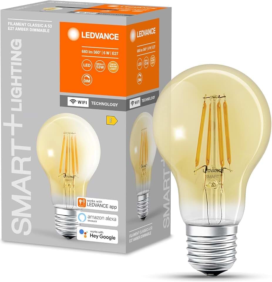 LEDVANCE Smarte LED-Lampe mit WiFi Technologie in Gold Glas, Sockel E27, Dimmbar,Warmweiß (2400K), ersetzt Glühlampen mit 53 W, SMART+ WiFi Classic Dimmable, 1er-Pack 4058075610521