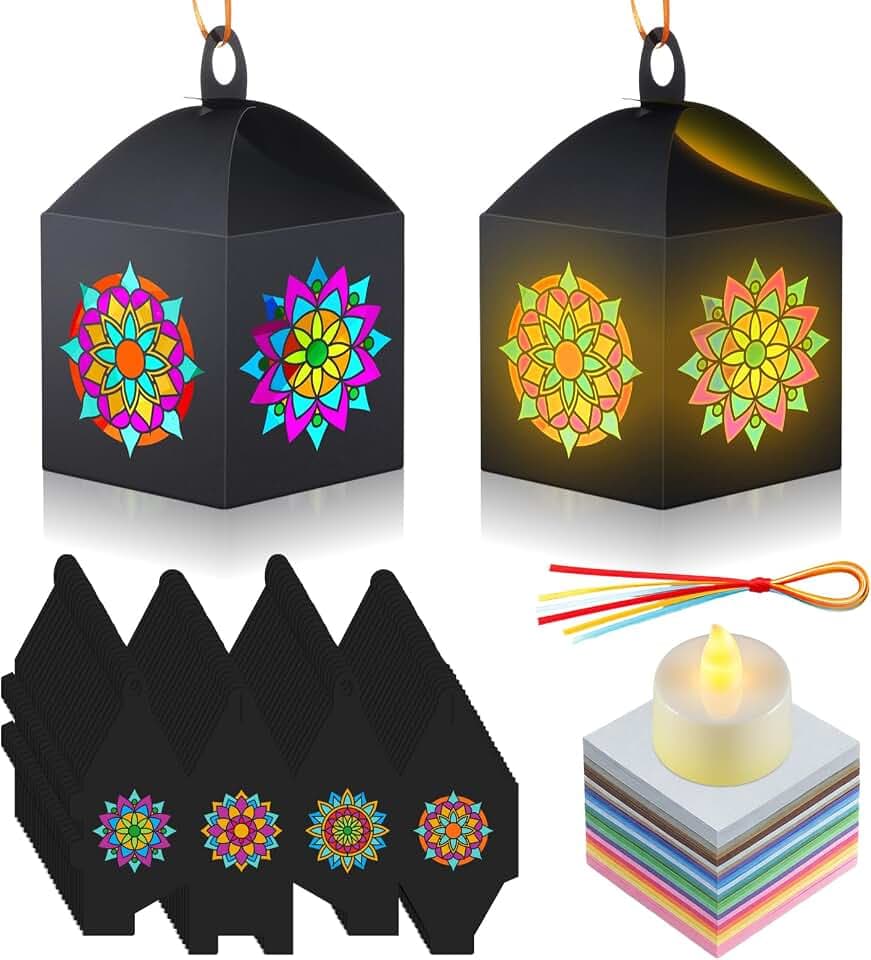 Simgoing 24 Set Mandala Paper Crafts Lanterns Mandala Flower Paper Craft