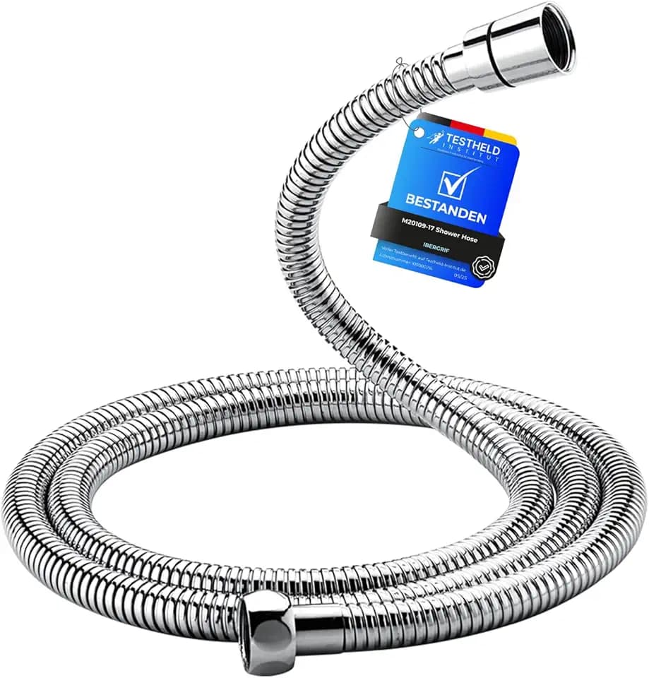 Ibergrif Tubo Doccia 1,7 m - in Acciaio Inox Tubo Flessibile per Doccia, Anti-Torsione e Anti-Piega, Antigoccia, Universale G1/2" Ricambio con Connettori in Ottone e Guarnizioni, Cromata/Argento