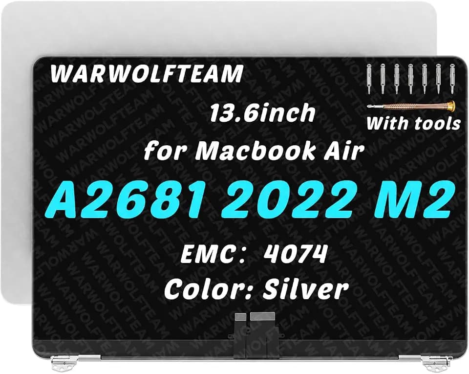 13.6inch Compatible with MacBook Air A2681 2022 M2 EMC 4074 MLXY3LL/A MLY13LL/A 2560 x 1664 LCD LED Screen Display Replacement Whole Hinge-up Assembly (Silver)