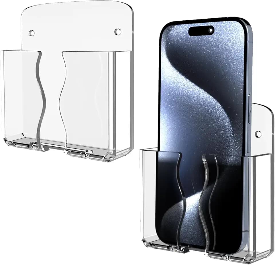 2 Pack Wall Phone Holder Phone Stand with Charging Hole (Clear)