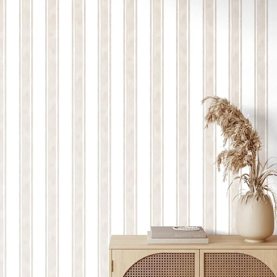 Affrolling Striped Peel and Stick Wallpaper 15.75"x118.11",Beige