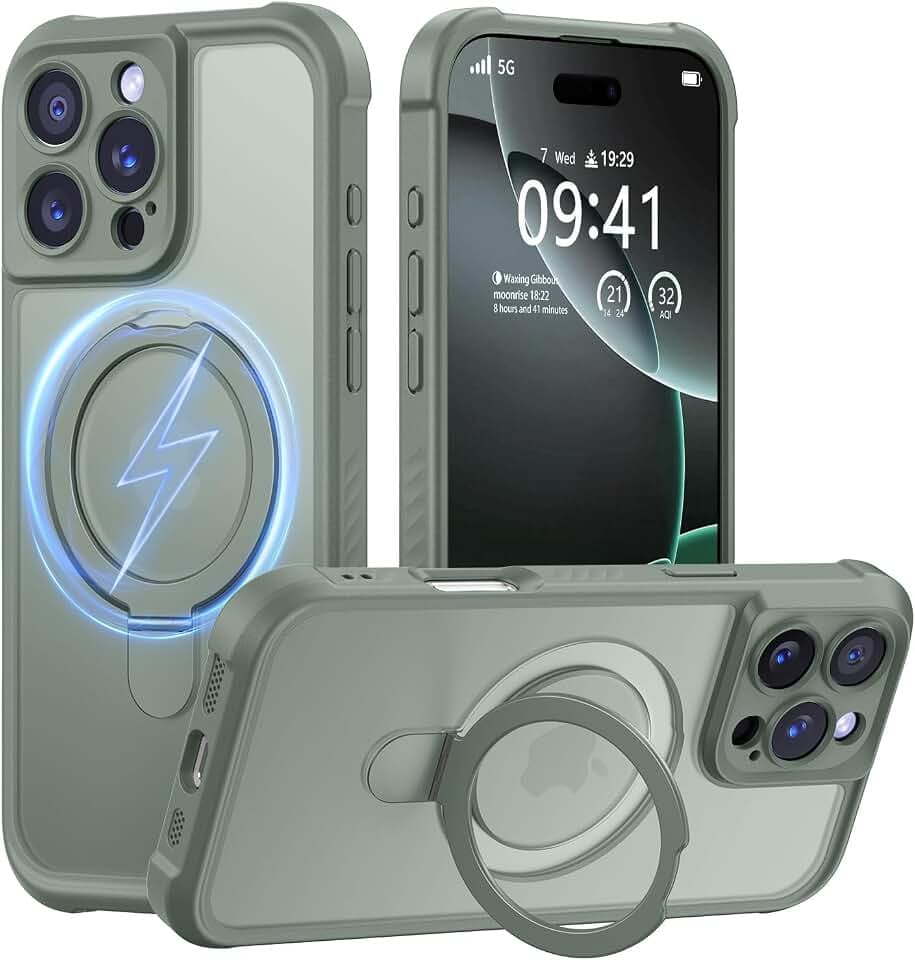 MOCCA Magnetic for iPhone 16 Pro Max Case with Stand,Calke Green