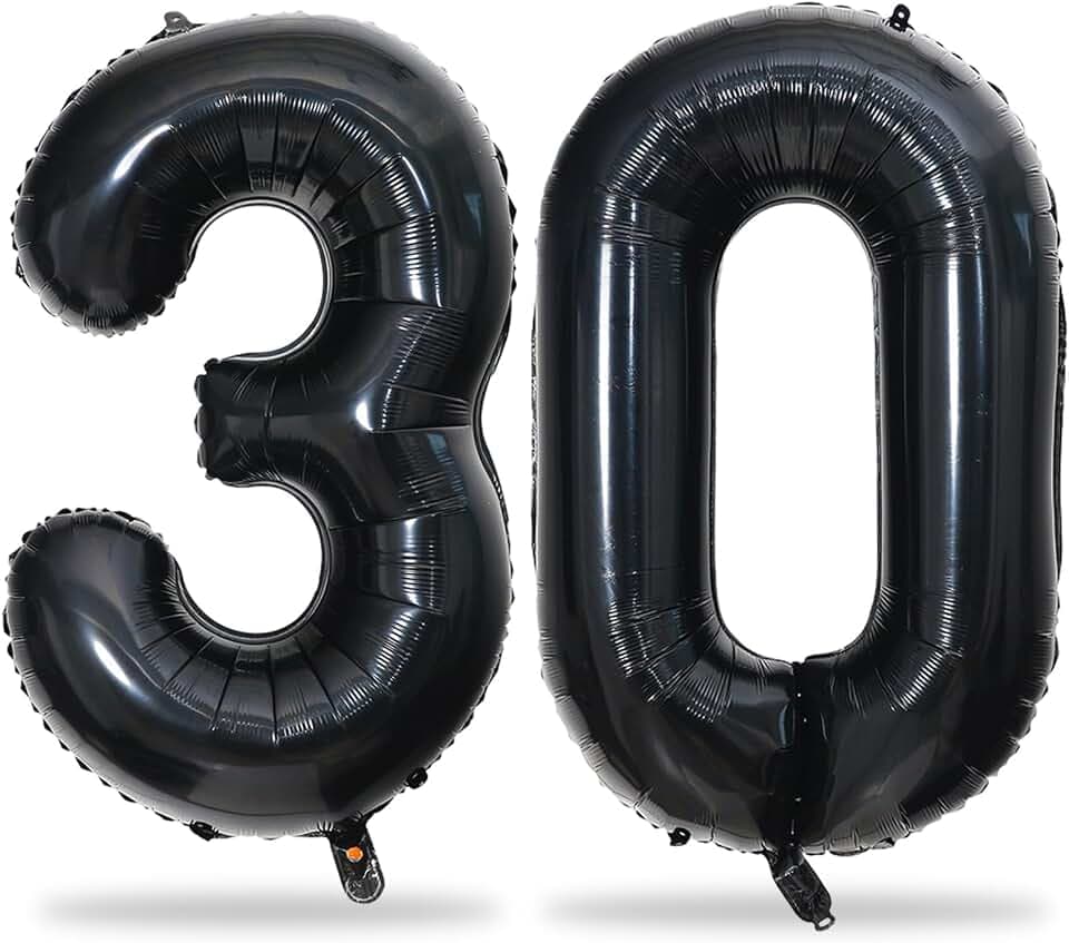 Black Number 30 Balloons, 40 Inch Black Mylar Foil Number 3 & 0 Balloons for Women, Self Inflating 30th Birthday Balloons for 30 Year Old Men Anniversary Birthday Party Decorations Supplies