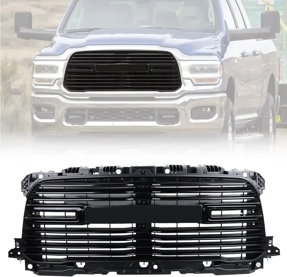 Black Front Grille Grill Compatible with 2019-2024 Ram 2500 3500 4500