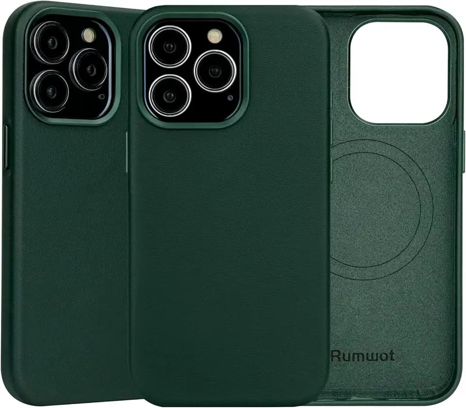for iPhone 15 Pro Case Leather Compatible with MagSafe (Green)