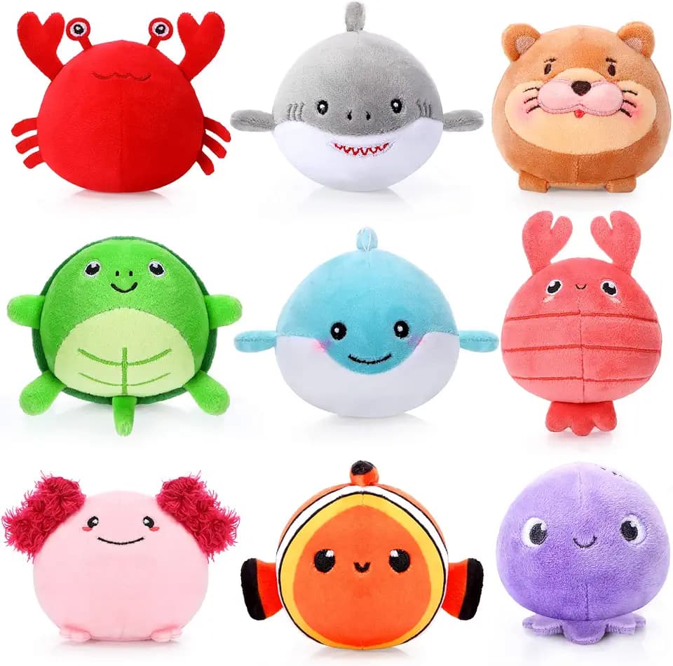 9 Pcs Mini Ocean Stuffed Animals 3.15 in, Fish Plush Keychains