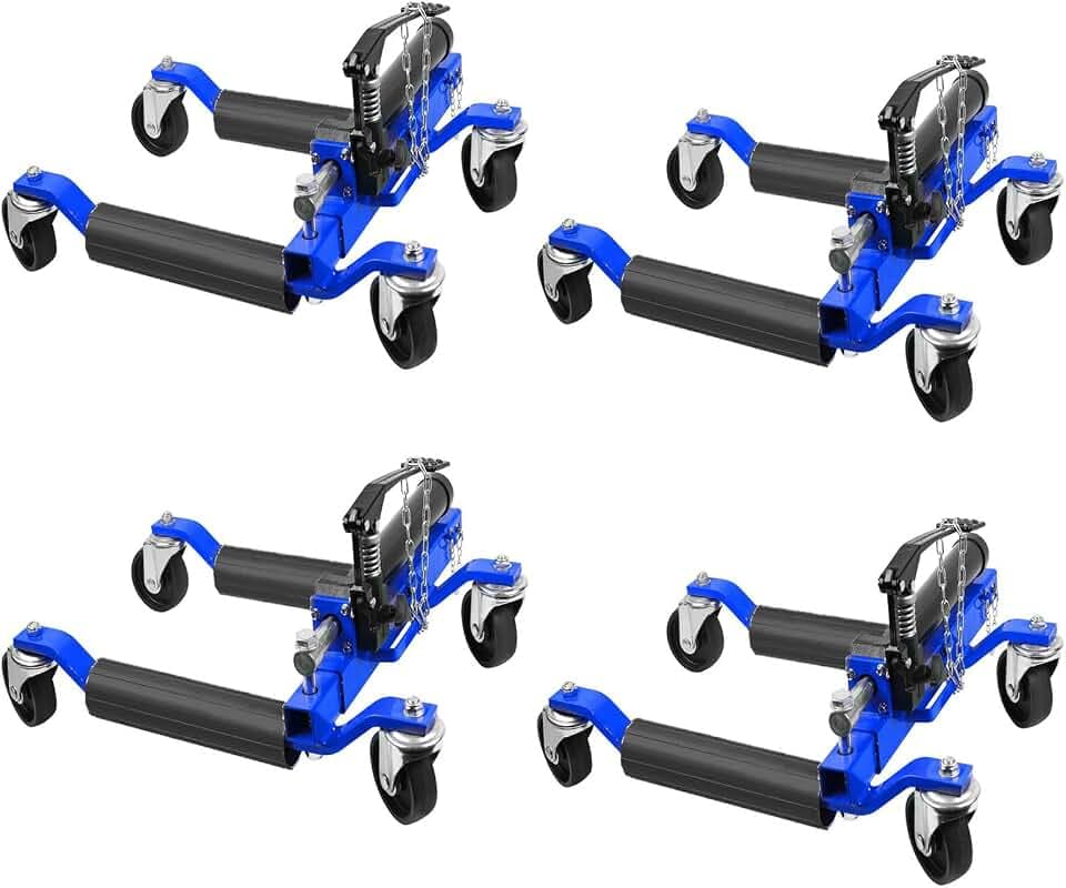 GarveeTech 4 Pcs Car Wheel Dolly, 1500 LBS Capacity Trailer Dolly with Hydraulic Tire Jack for Vehicle Positioning for Truck RV Trailer, Blue