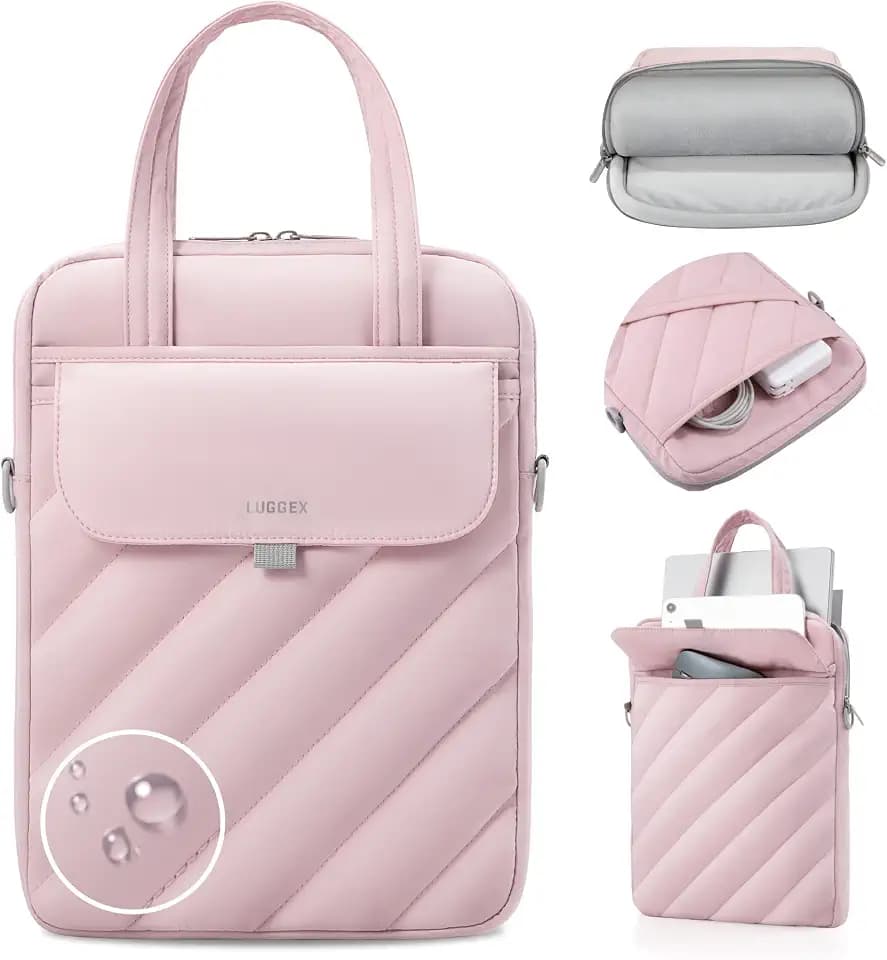 LUGGEX Puffy Laptop Sleeve Bag 13-14 Inch, LTX01 360° Protective Puffy Computer Carrying Cases with Tablet Pockets and Handle, Compatible with MacBook Air/Neo/Pro 13/14 Inch (LTX-Core, Pink)