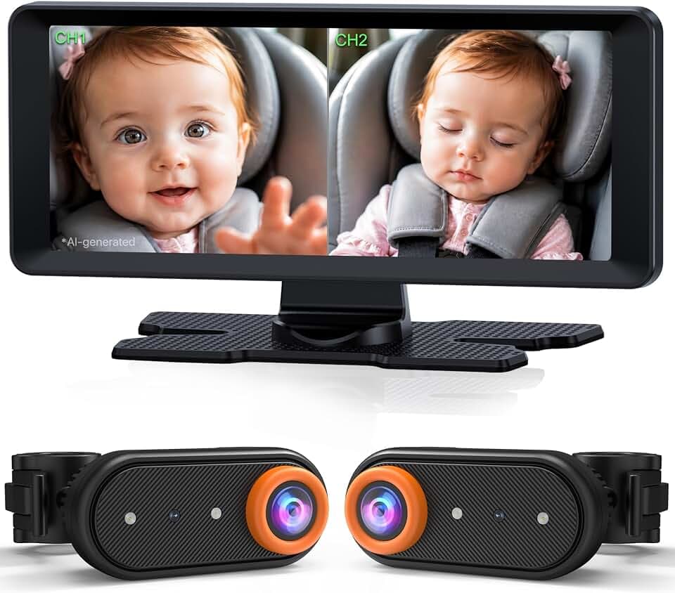 LUCKVIEW BM5PRO Baby Car Camera for 2 Kids, 7.2" Split Screen Monitor
