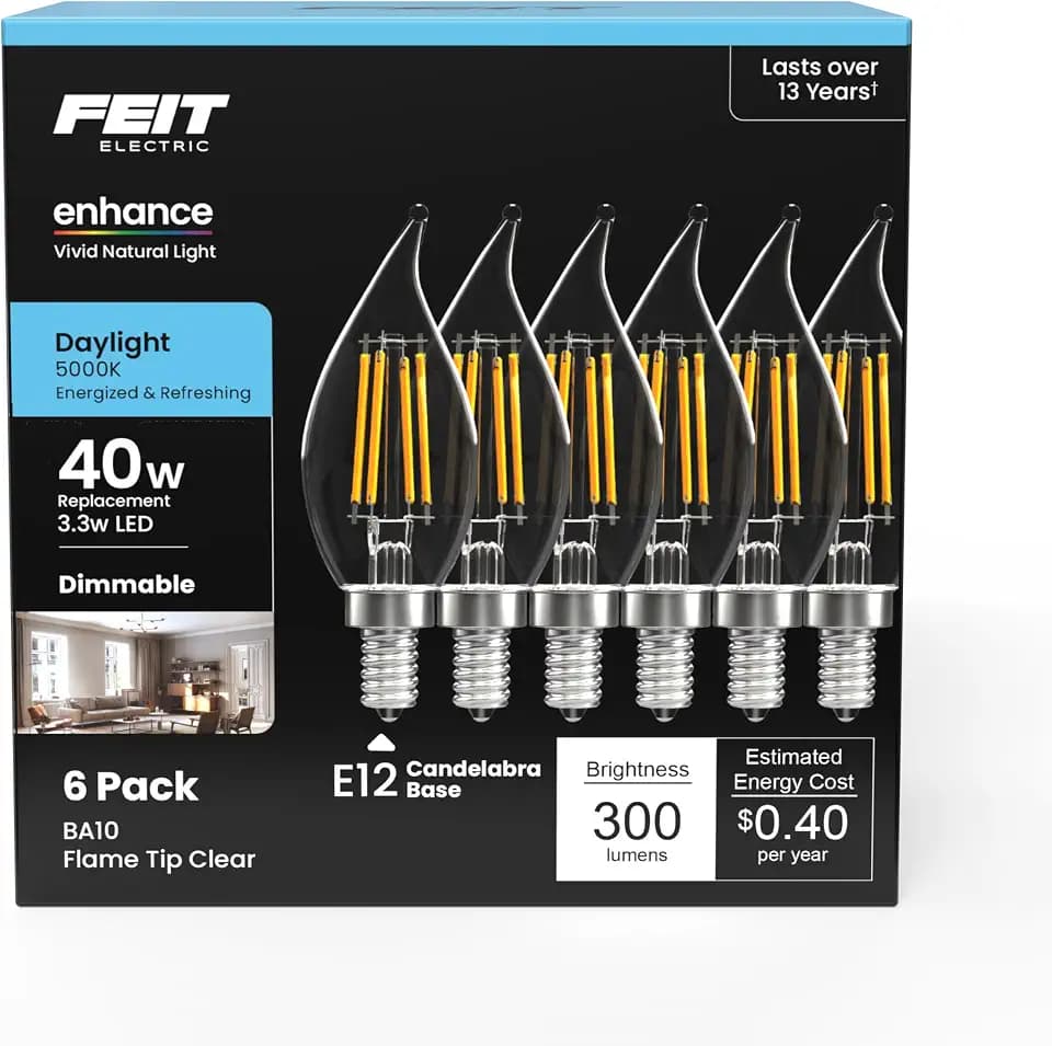 Feit Electric BA10 Enhance LED Light Bulb, 40W Eq, Daylight White, 6 Pack