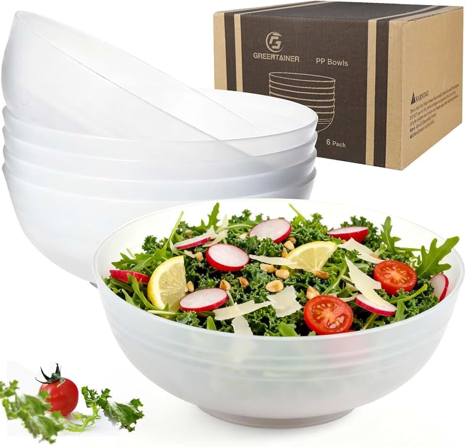 Greentainer Unzerbrechliche große Müslischalen – 2,25 l Kunststoff leichte Salat,Obstschalen–spülmaschinen- und mikrowellengeeignet – für die Aufbewahrung in der Küche, 6 Stück-Transparent