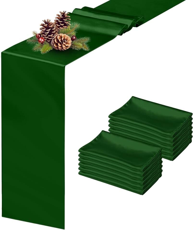 12 Pack Dark Green Satin Table Runner 12 x 108 Inch Seamless Design