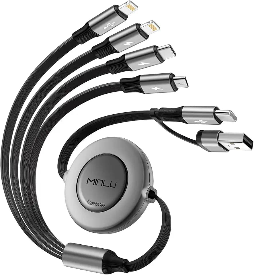 Minlu Multi USB Kabel, 6 in 1 Einziehbares Multi Ladekabel [4A 1.2M]