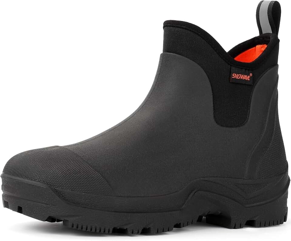Showave Waterproof Slip-on Rain Boots Men Lightweight Mud Rubber Booties