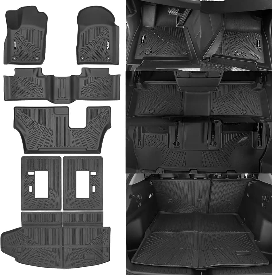 Custom Fit Floor Mats for 2011-2015 Dodge Durango 7-Seater 2nd Row Bench Seats, All Weather TPE Floor Liners with Trunk Mat & Backrest Protectors, Odorless Full Set Interior Accessories