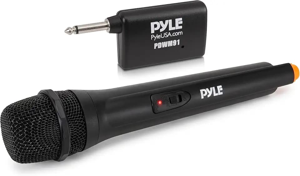 Pyle Portable VHF Wireless Microphone System - Professional Battery Operated Handheld Dynamic Unidirectional Cordless Microphone Transmitter Set W/Adapter Receiver, for PA Karaoke DJ Party, Black