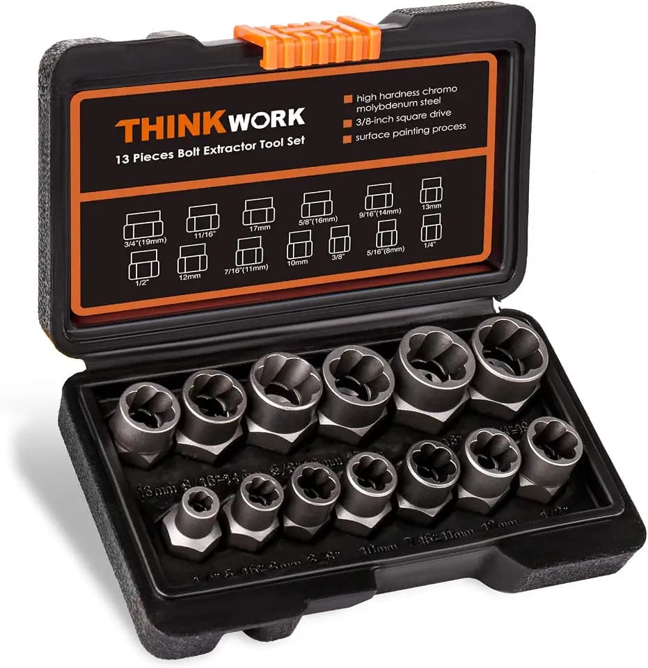 14-Piece Bolt Extractor Kit, 3/8" Drive Impact Bolt & Nut Remover Set