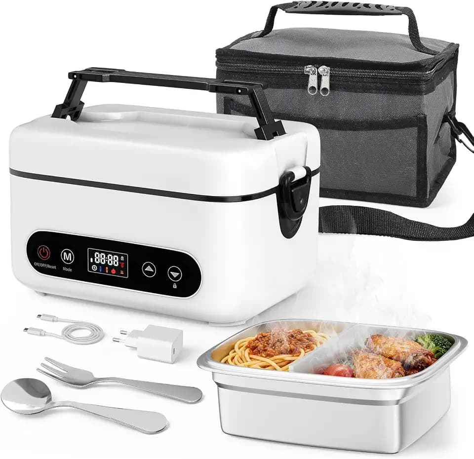 Kabellose elektrische Lunchbox Erwachsene mit Akku, 16000 mAh wiederaufladbare Lunchbox mit automatischer Heizfunktion, Beheizte Lunchbox 1L für Büro, Picknick, Auto und Outdoor-Nutzung
