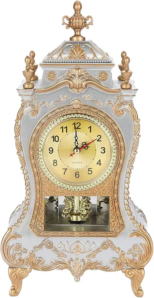 Vintage Tischuhr, Vintage Tischuhr im europäischen Stil, antike Wanduhr mit Pendel und Glockenspiel für Heimdekoration(Weiß)