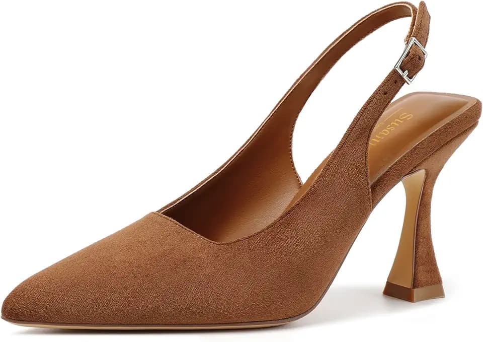 Susanny Slingback Kitten Heels Elegant Dressy Pumps for Women Closed Pointy Toe Sexy Chunky High Heels Wedding Bride Prom Party Dress Shoes