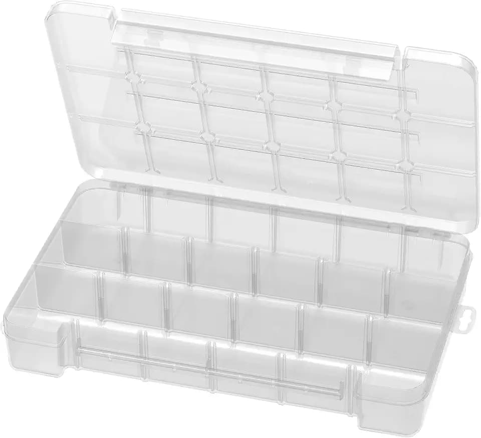 Akro-Mils 05905 Plastic Portable Parts Storage Case for Hardware and Crafts with Hinged Lid and 5 Adjustable Dividers, (14-3/8-Inch x 9-1/2-Inch x 2-1/2-Inch), Large, Clear