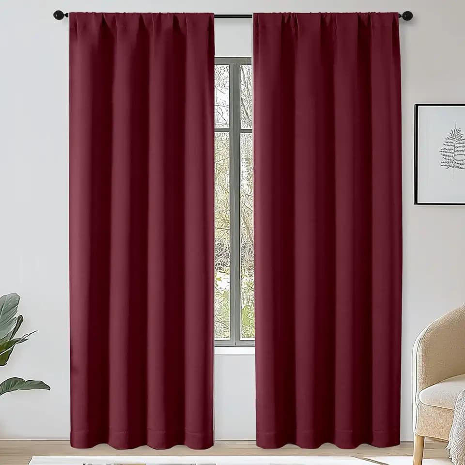 OWENIE Sally Burgundy Blackout Curtains 84 Inches Long 2 Panels Set for Bedroom Living Room, Solid Thermal Insulated Privacy Room Darkening Window Treatment Drapes, 2 Pcs Each W40 x L84 Inch