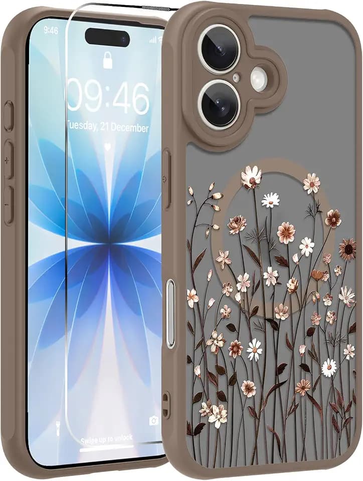 OOK for iPhone 17 Case Magnetic Brown Wild Flowers Design