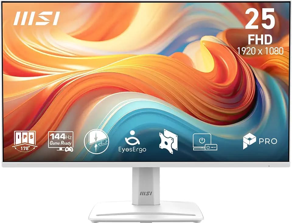 MSI PRO MP251W E14A 24.5-inch IPS 1920 x 1080 (FHD) Computer Monitor, 144Hz, AMD FreeSync, HDR Ready, HDMI, VGA Port, Display Port, VESA,1ms, White