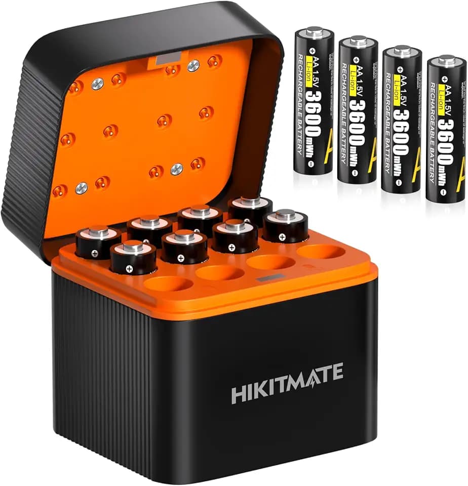 Rechargeable AA Lithium Batteries with Charger 12 Pack,1.5V 3600mWh High Capacity,2000+ Cycles Double A Batteries Ultra-Long Lasting for Blink Camera,Wireless Mouse,Toys