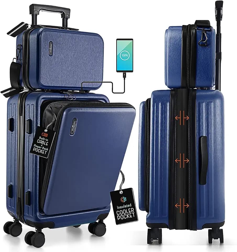 TravelArim 22 Inch Carry On Luggage, Carry On Suitcase with Wheels, Hardside Luggage Carry-On, Expandable Navy Small Suitcase, Hard Shell Carry-on Luggage, Spinner Luggage with Cosmetic Bag
