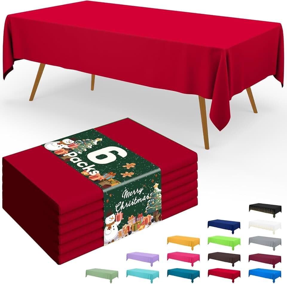 Smiry Christmas Plastic Disposable Table Cloth - 54 x 108 Inch, 6 Packs