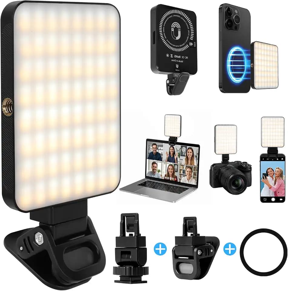 AiQInu Magnetisches Selfie Licht, Handy-Fotolicht mit 10 Helligkeitsstufen & 3 Farbmodi, CRI>95%, 2000mAh, 360° drehbar, kompatibel mit Smartphone, Tablet, Laptop, für YouTube, Vlogging, Livestream