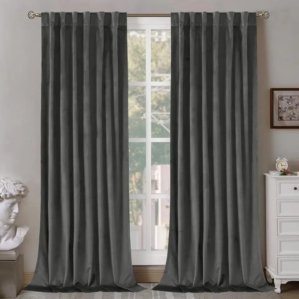 BGment Grey Velvet Curtains 90 Inches Long Blackout Curtains for Bedroom