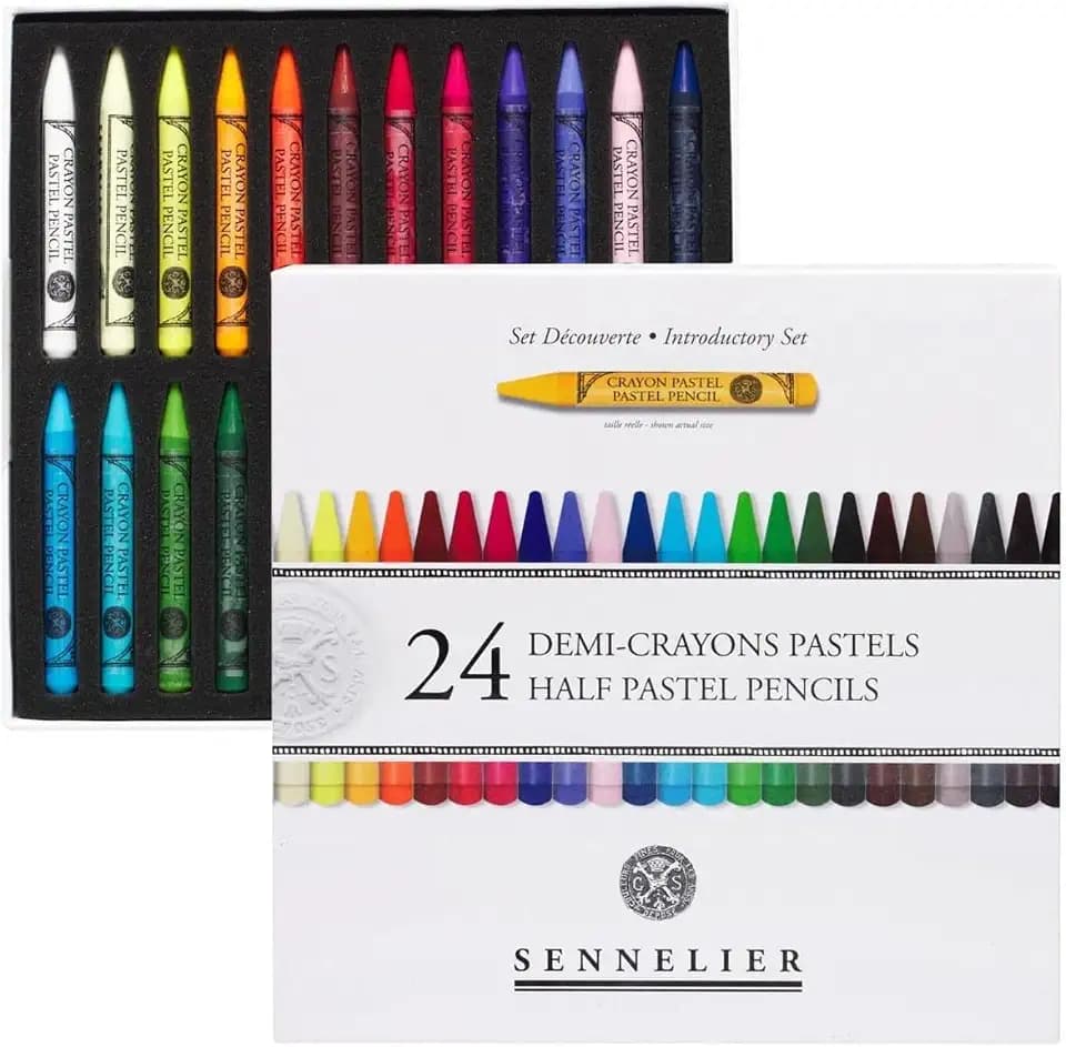 Sennelier 24 Halbe Buntstifte in Pastellfarben, Extra Fein und 1 Karte