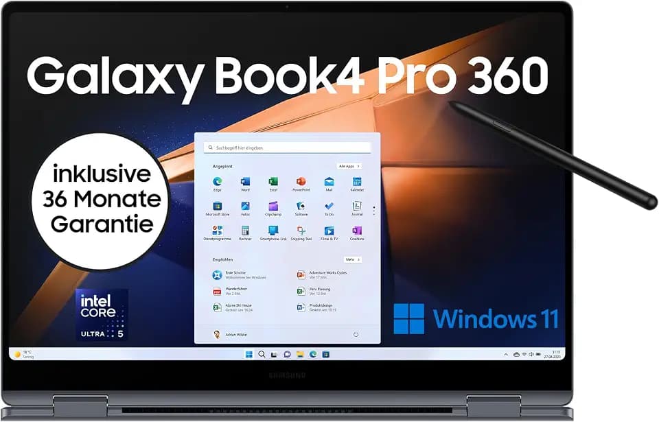 Samsung Galaxy Book4 Pro 360 Notebook, 16"-Laptop, Intel Core Ultra 5, 16 GB RAM, 512 GB, Moonstone Gray, 3 Jahre Herstellergarantie [Exklusiv auf Amazon]