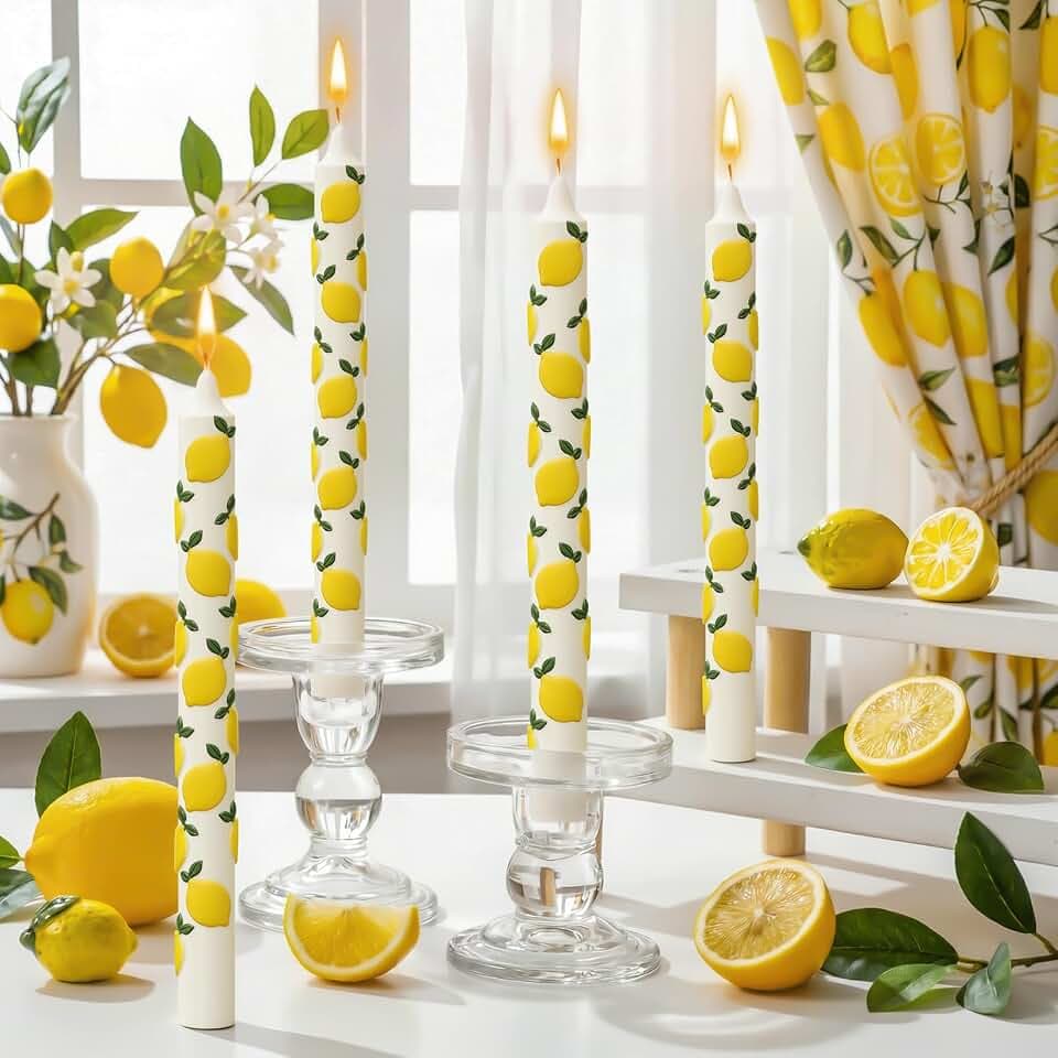 Lyrow 4 Pcs 3D Lemon Taper Candles Yellow Unscented Candle Centerpieces