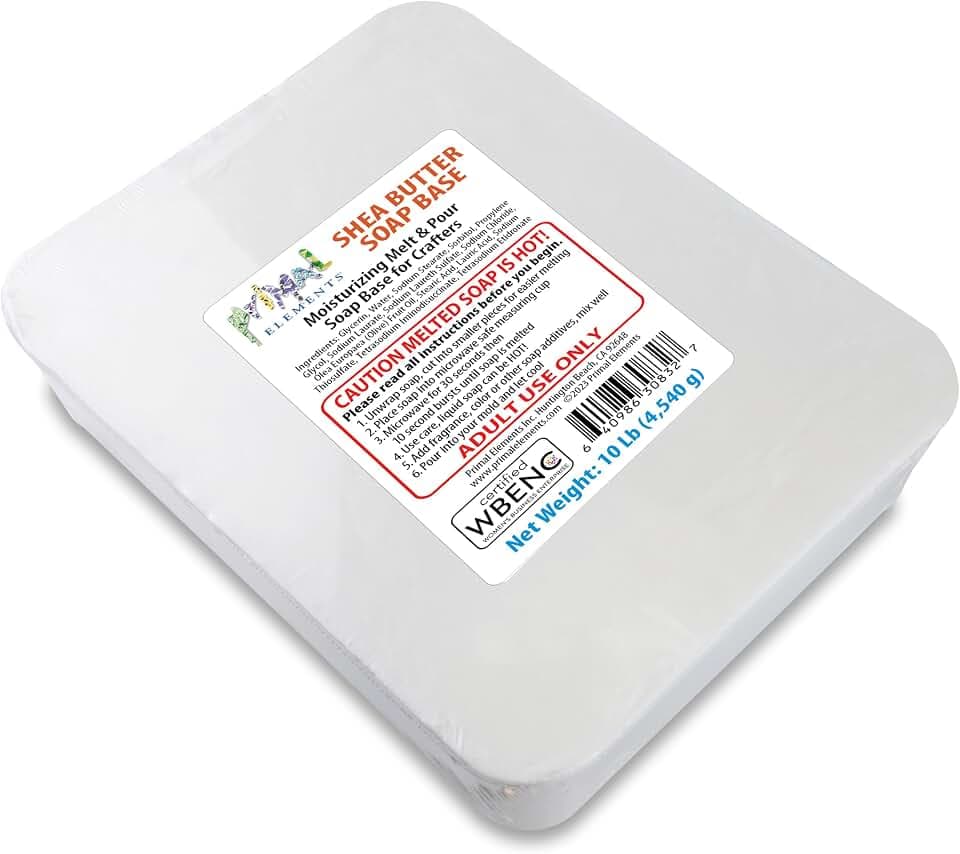 Primal Elements Shea Butter Soap Base - Moisturizing Melt and Pour Glycerin Soap Base for Crafting and Soap Making, Easy to Cut - 10 Pound