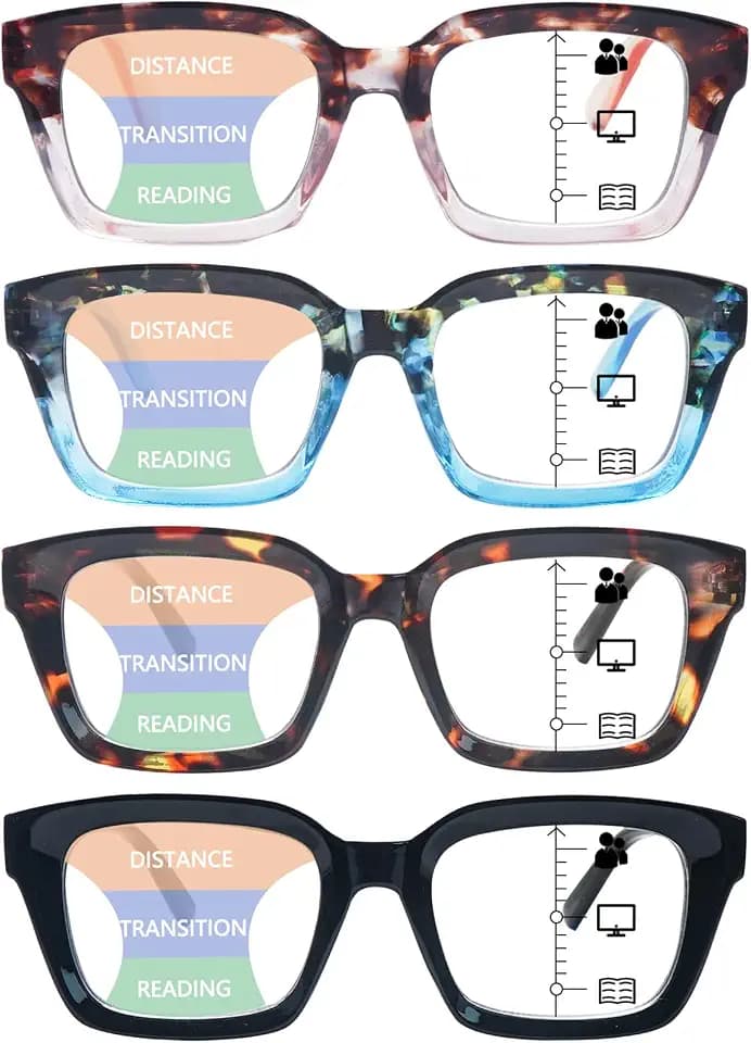 4 Pack Progressive Multifocus Reading Glasses for Women Stylish Blue Light Blocking Computer Readers
