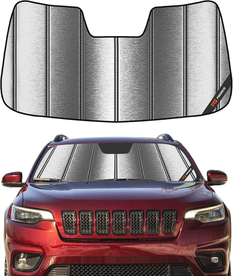 Pigenius Windshield Sunshade for Jeep Cherokee 2014-2023 Front Window Sun Shade - Metallic