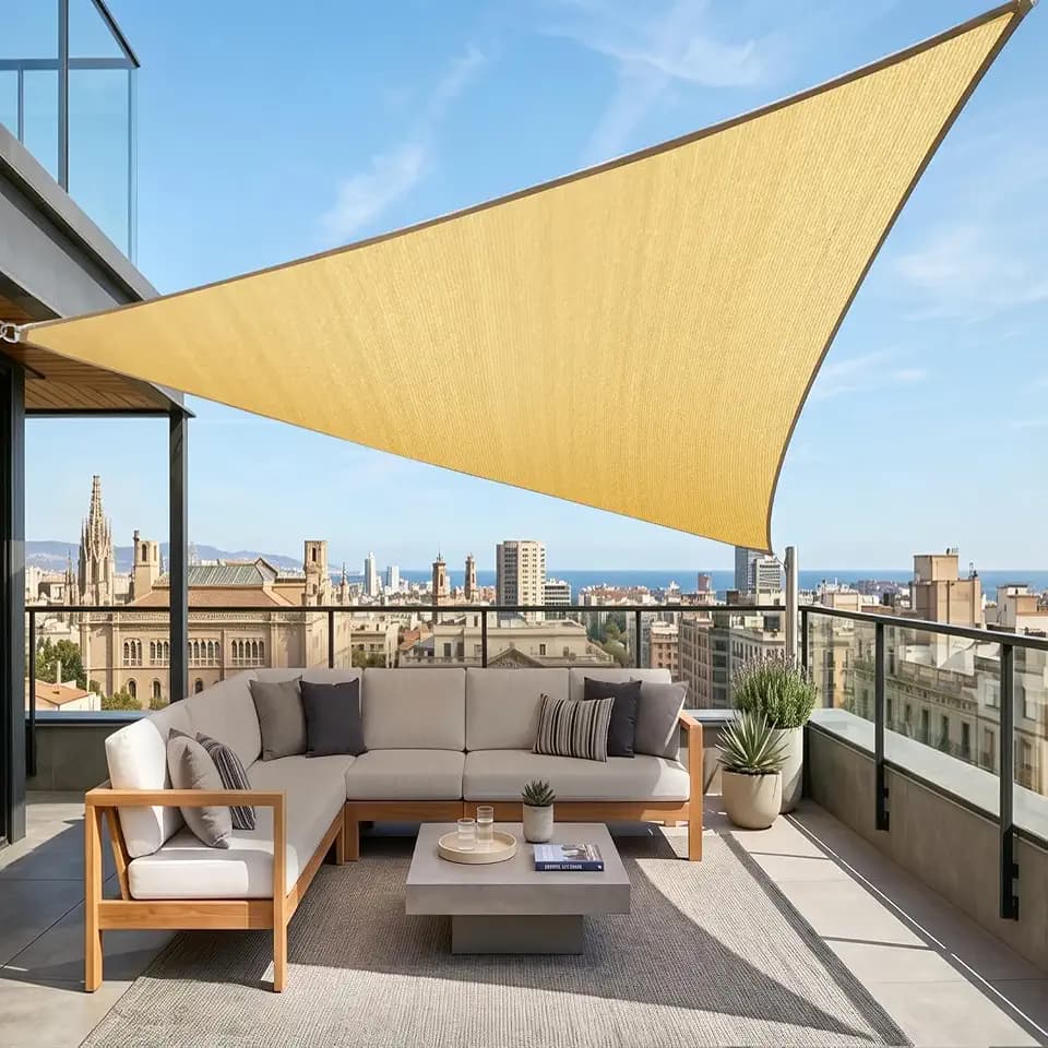 Amgo 12' x 12' x 12' Beige Triangle Sun Shade Sail for Garden