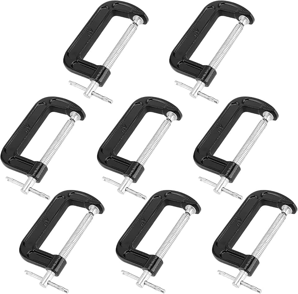 PINGEUI 8 PCS 4 Inch C-Clamp, Heavy Malleable Iron, Black, Adjustable Jaw, 2.36 Inch Throat Depth, Quick-Grip for Woodworking, Welding, Repair