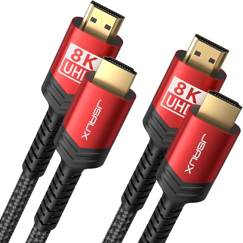 8K HDMI Cable 2.1 2 Pack 6ft, JSAUX 48Gbps Ultra High Speed HDMI Cable Braided Cord (4K@144Hz, 4K@120Hz, 8K@60Hz) HDCP 2.2&2.3 HDR 10 eARC ARC, Compatible with Switch 2/PS5/Laptop/Monitor/HDTV/-Red