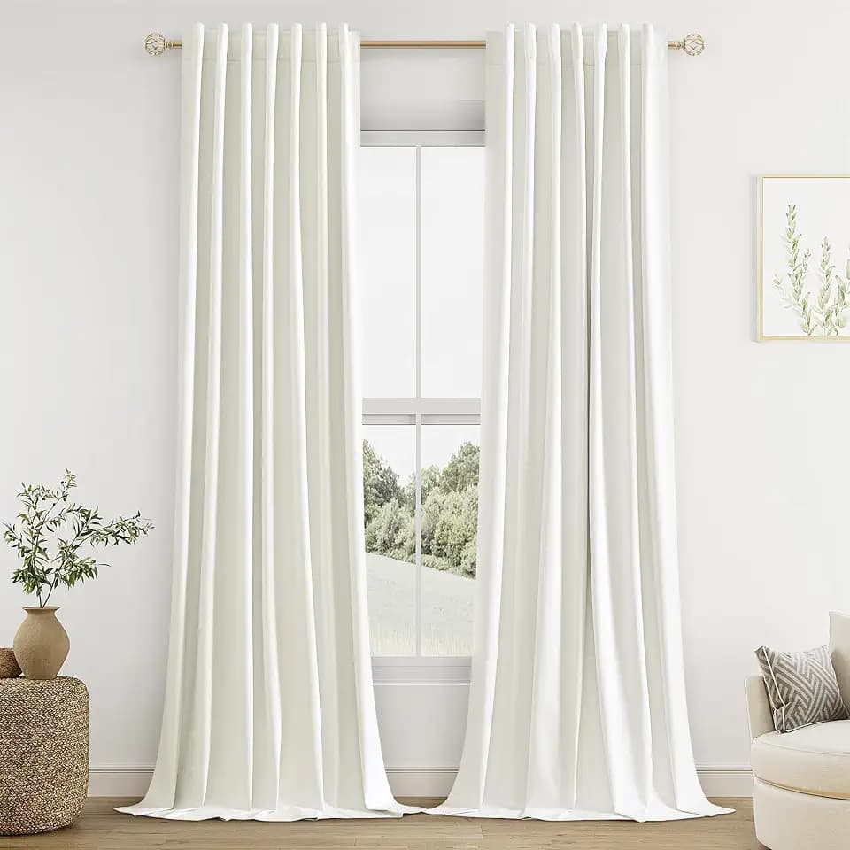 Guken 100% Blackout Linen Curtains 90 Inch Long for Bedroom 2 Panels Ivory
