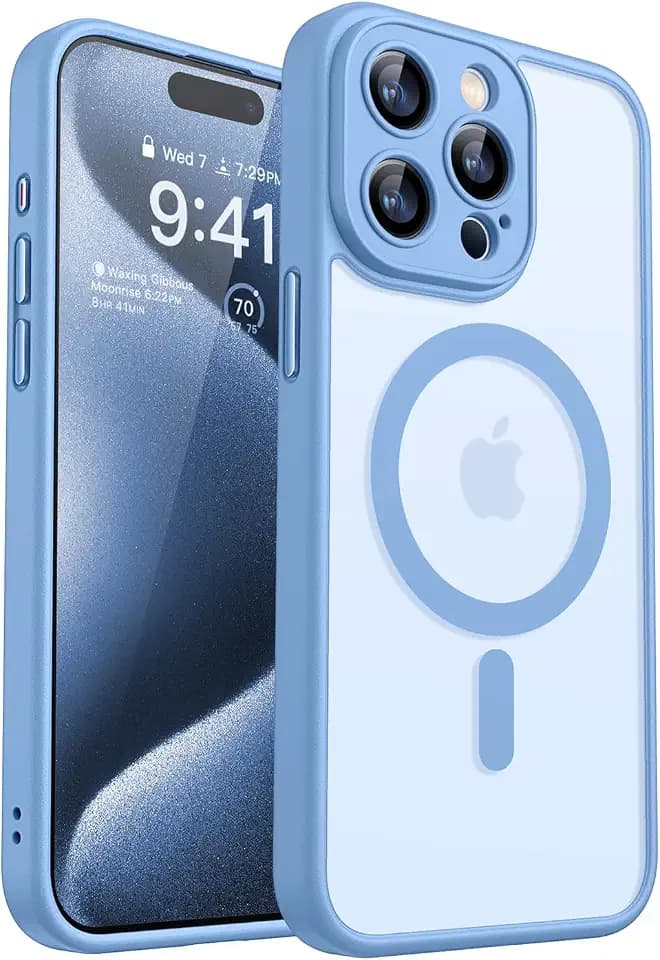 CANSHN Magnetic Shockproof for iPhone 15 Pro Max Case, Light Blue